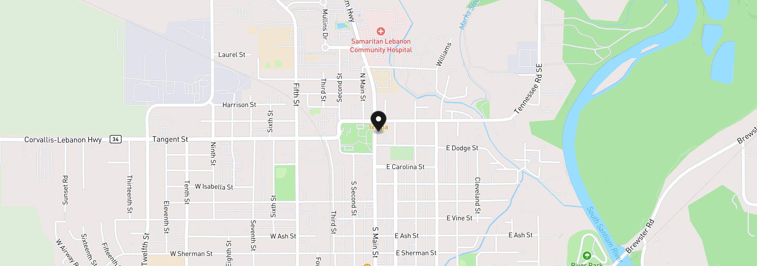 Map showing the location of 49 S Main St, Lebanon, OR 97355