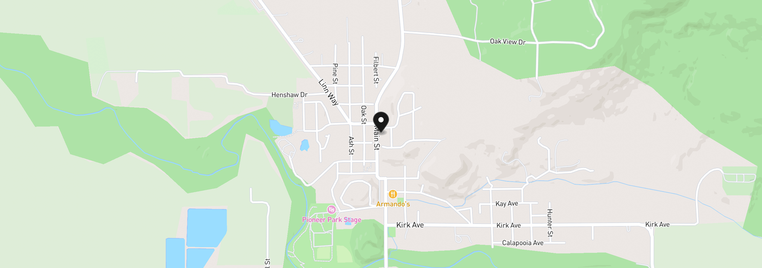 Map showing the location of 724 N Main St, Brownsville, OR 97327