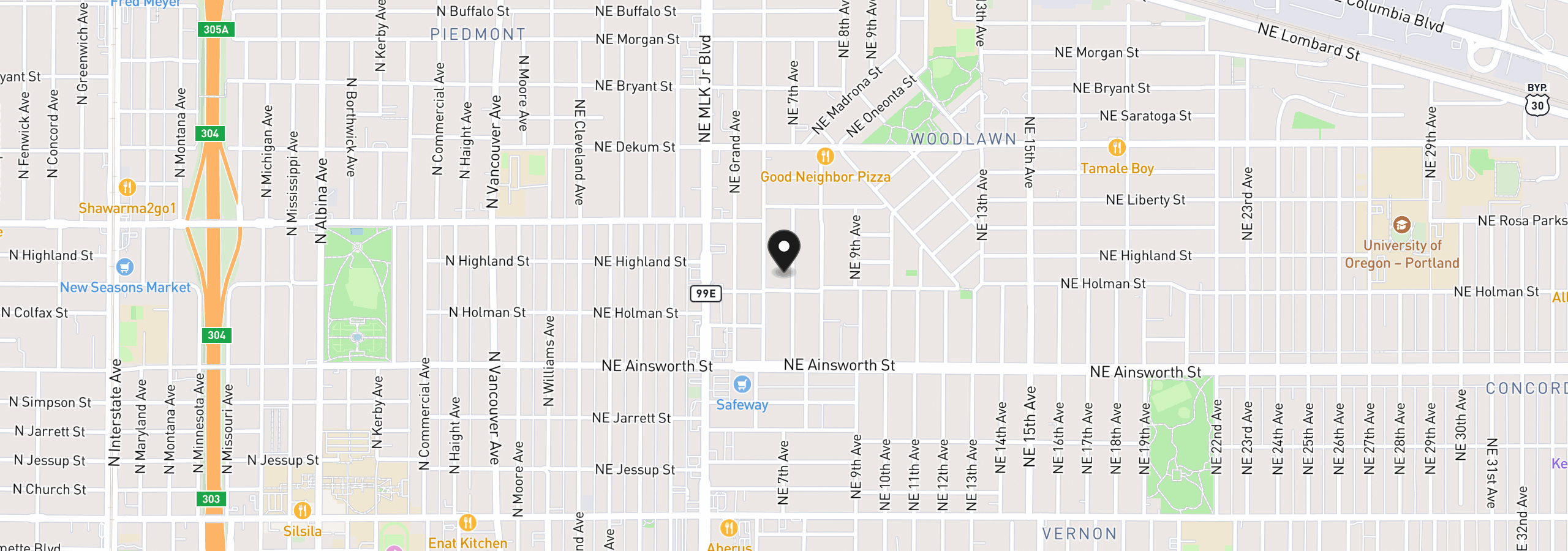 Map showing the location of 6325 NE 7th Ave, Portland, OR 97211