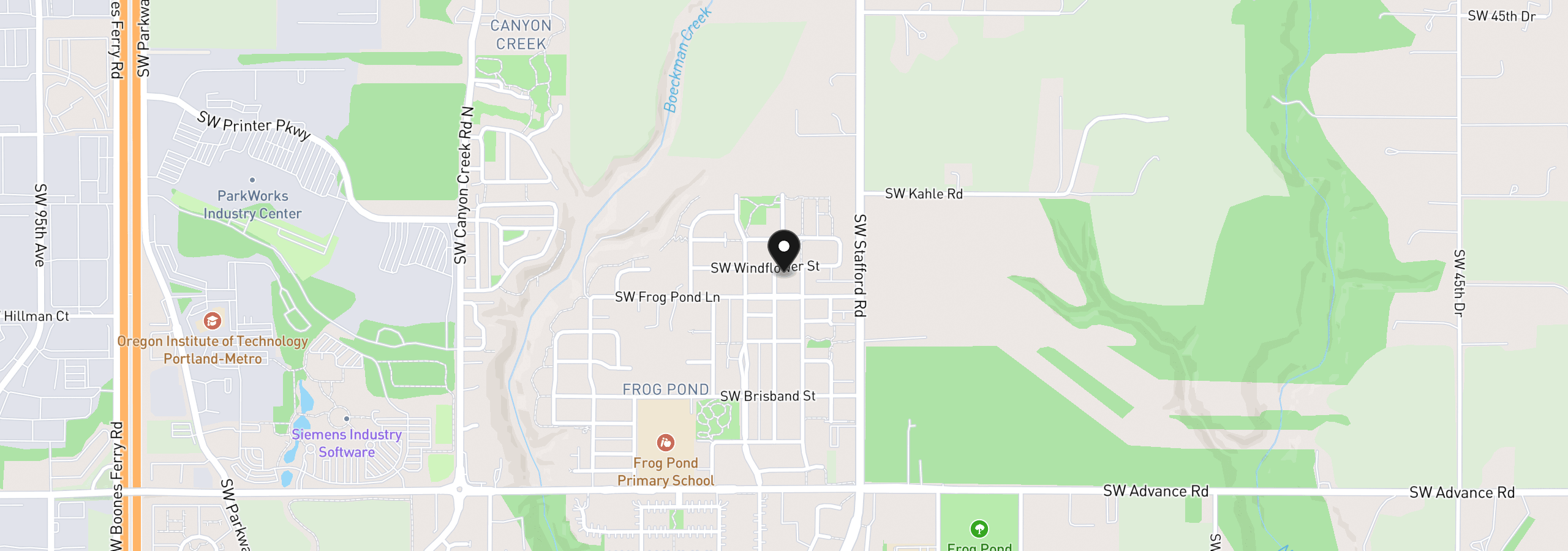 Map showing the location of 27260 SW Larkspur Ter, Wilsonville, OR 97070