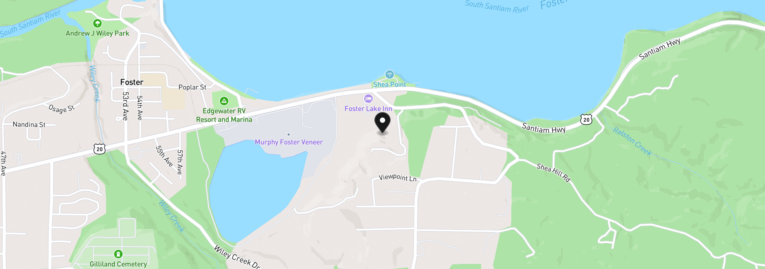 Map showing the location of 6332 Lakepointe Way, Sweet Home, OR 97386