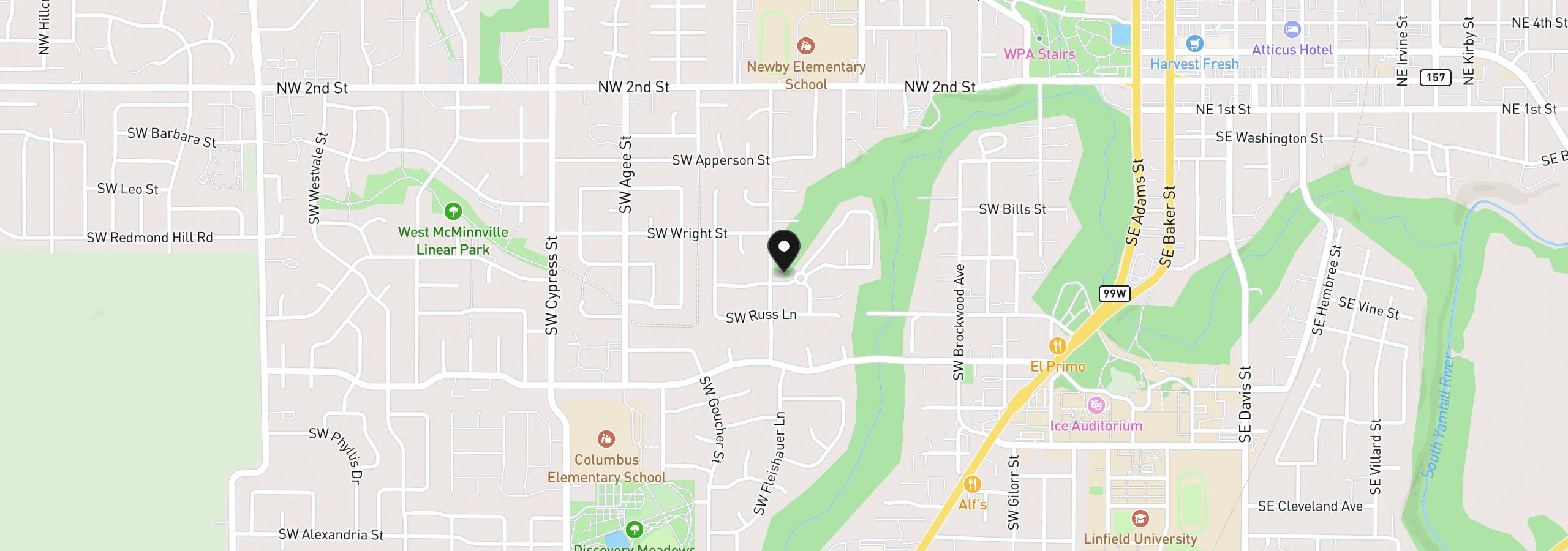 Map showing the location of 1271 SW Forest Glen Dr, McMinnville, OR 97128