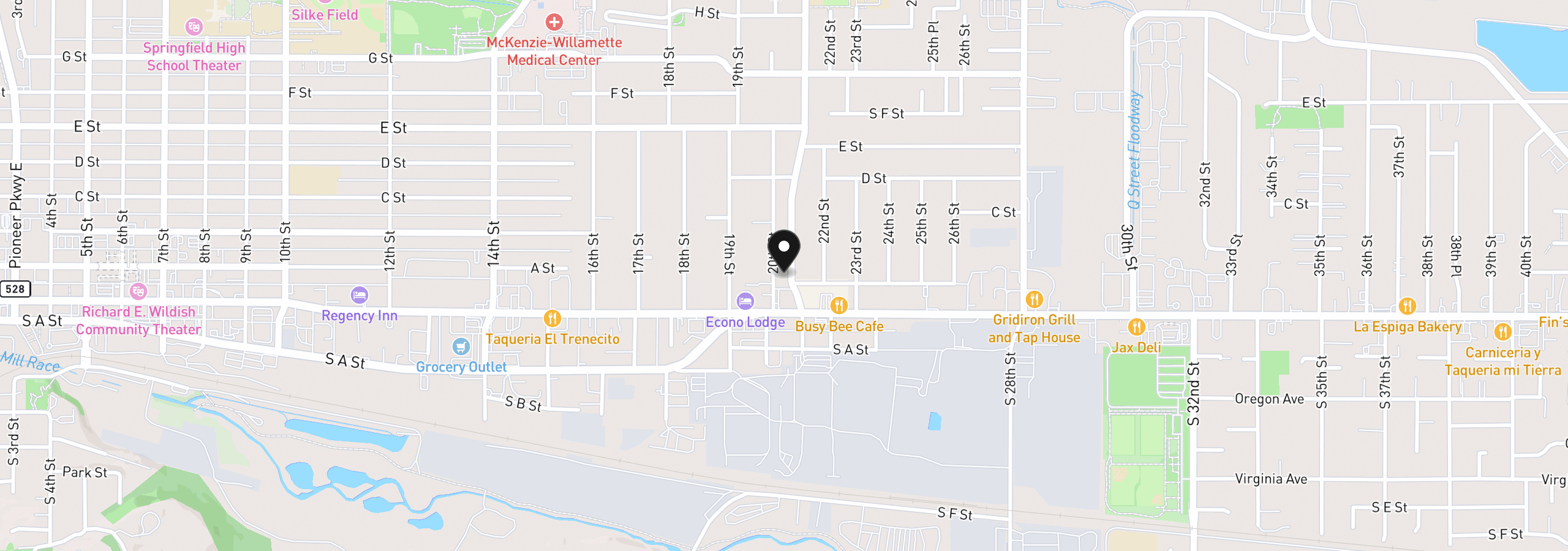 Map showing the location of 220 21st St, Springfield, OR 97477