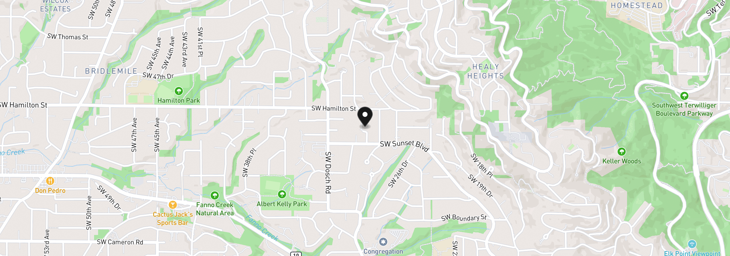 Map showing the location of 4620 SW 29th Pl, Portland, OR 97239