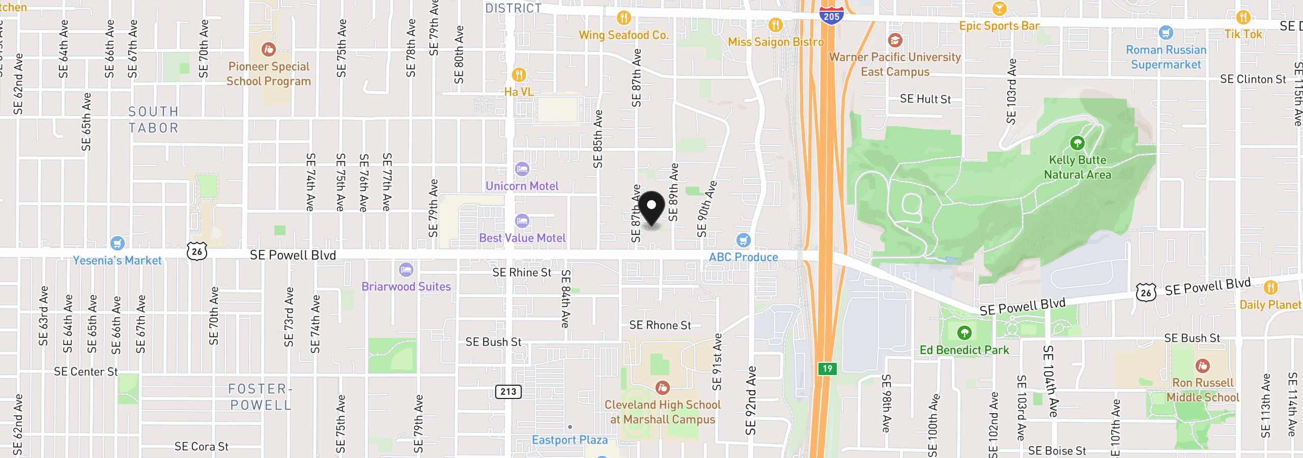 Map showing the location of 3320 SE 87th Ave 5, Portland, OR 97266