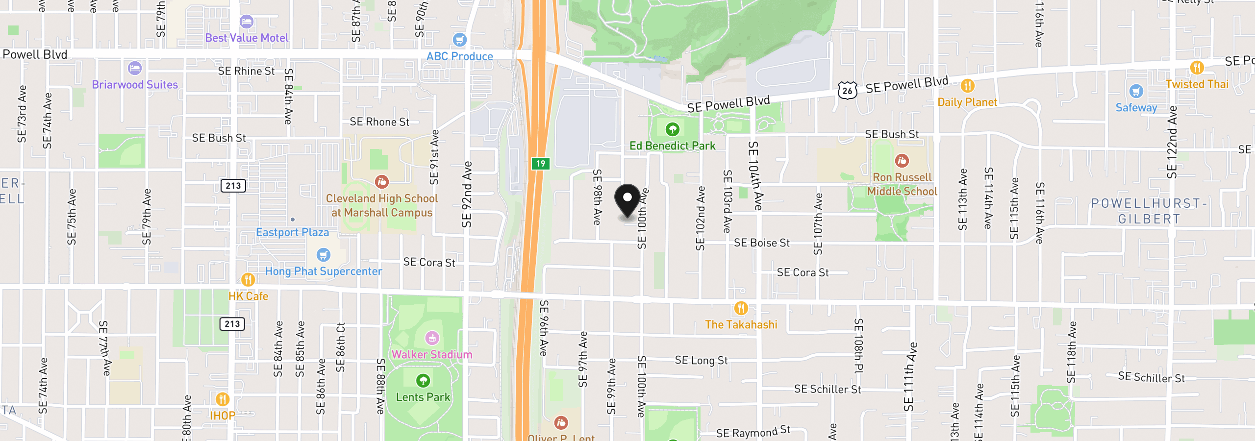 Map showing the location of 4035 SE 100th Ave, Portland, OR 97266