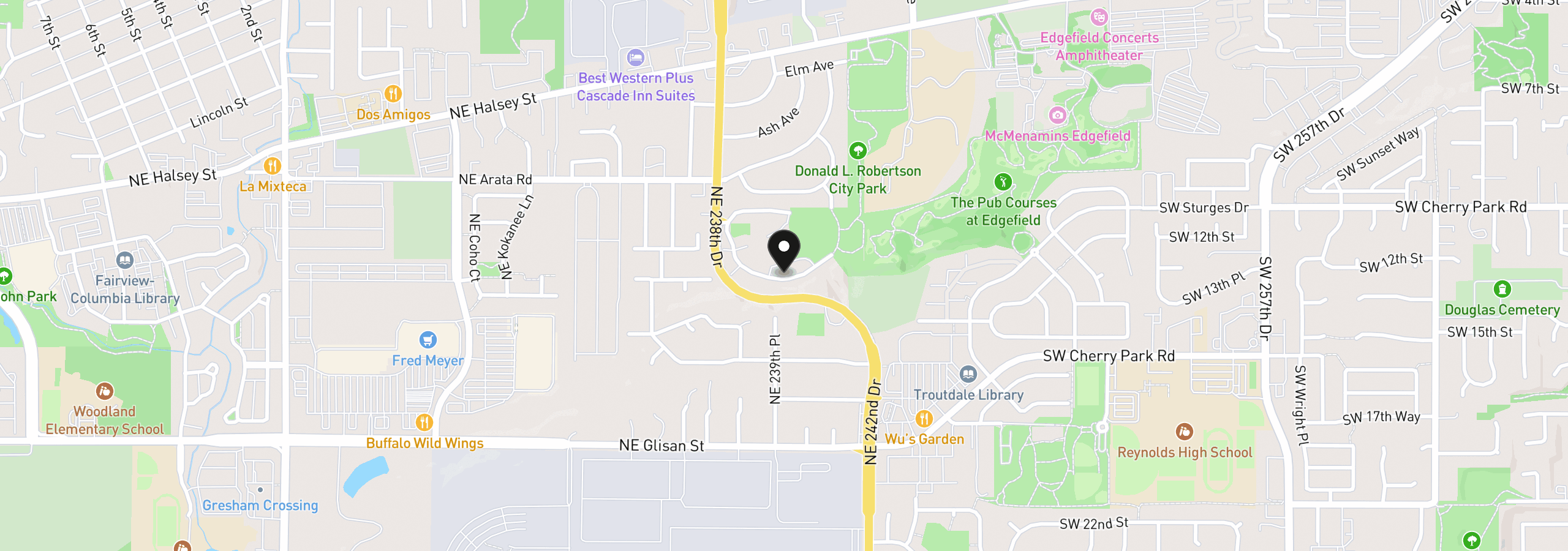 Map showing the location of 24011 NE Treehill Dr, Wood Village, OR 97060