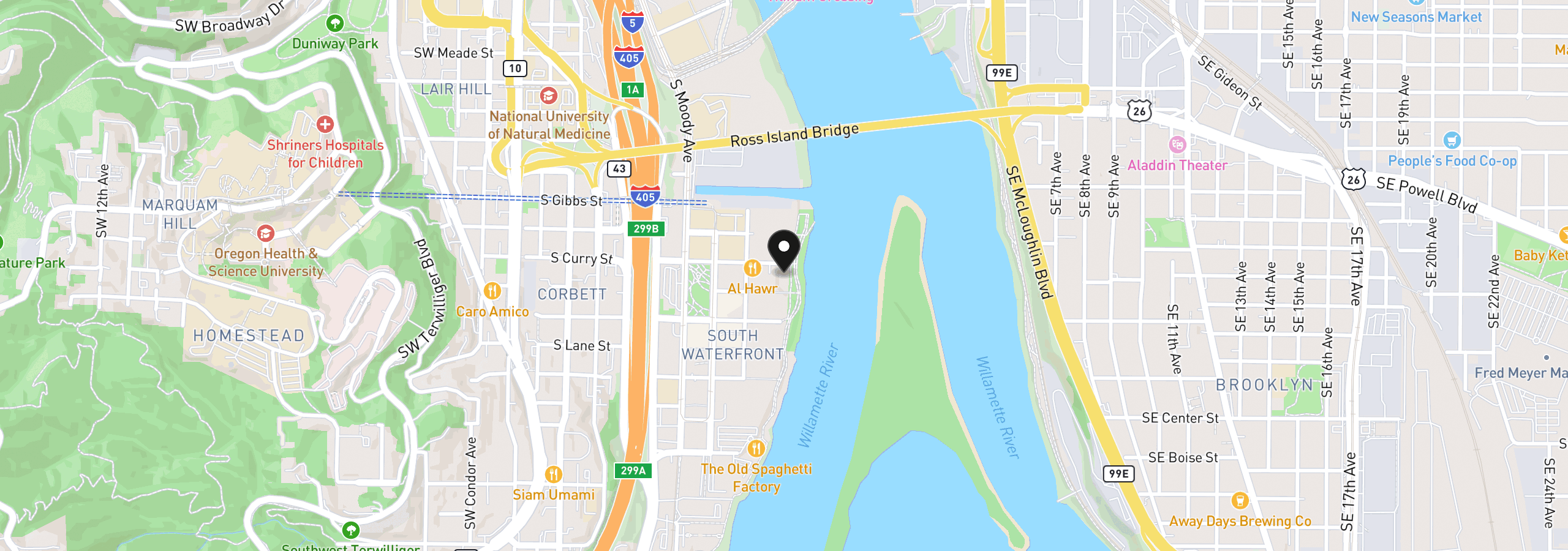 Map showing the location of 836 S Curry St 102, Portland, OR 97239