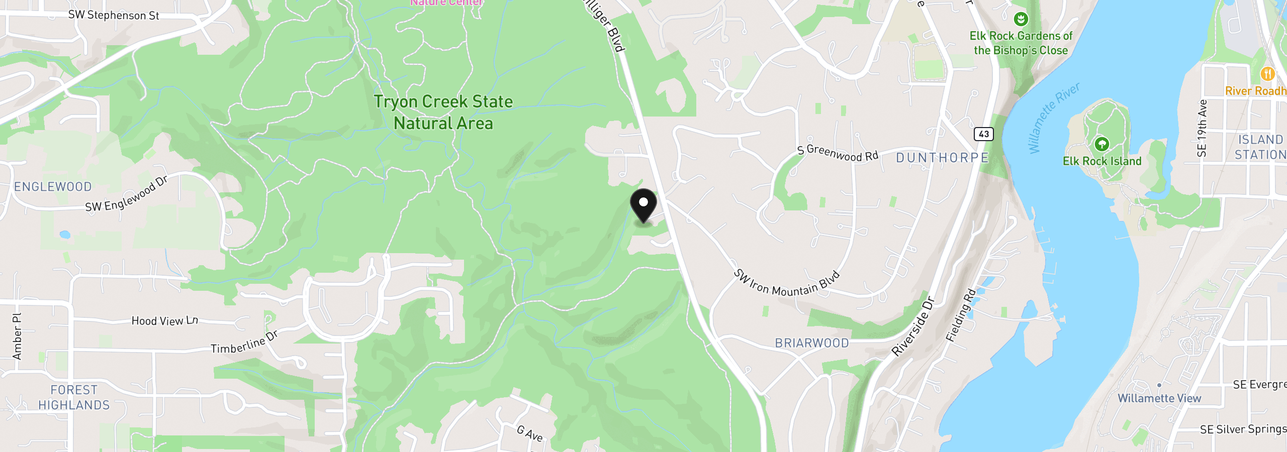 Map showing the location of 12645 S Terwilliger Blvd, Portland, OR 97219