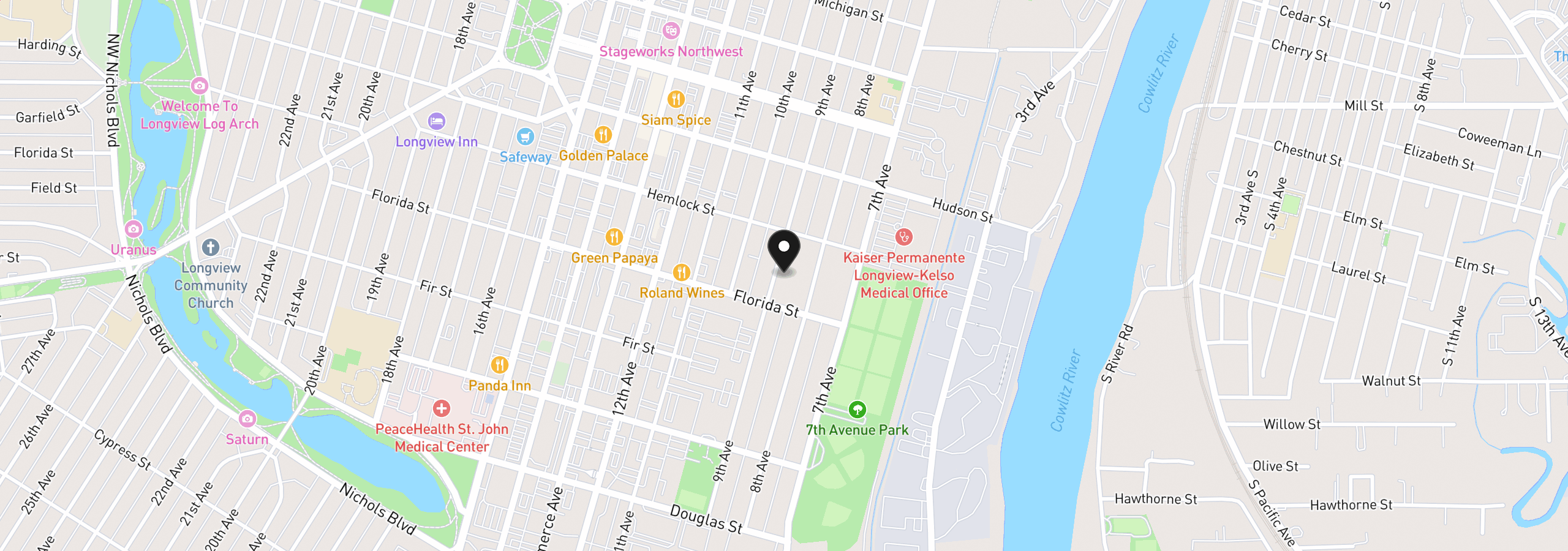 Map showing the location of 1128 9th Ave, Longview, Wa 98632