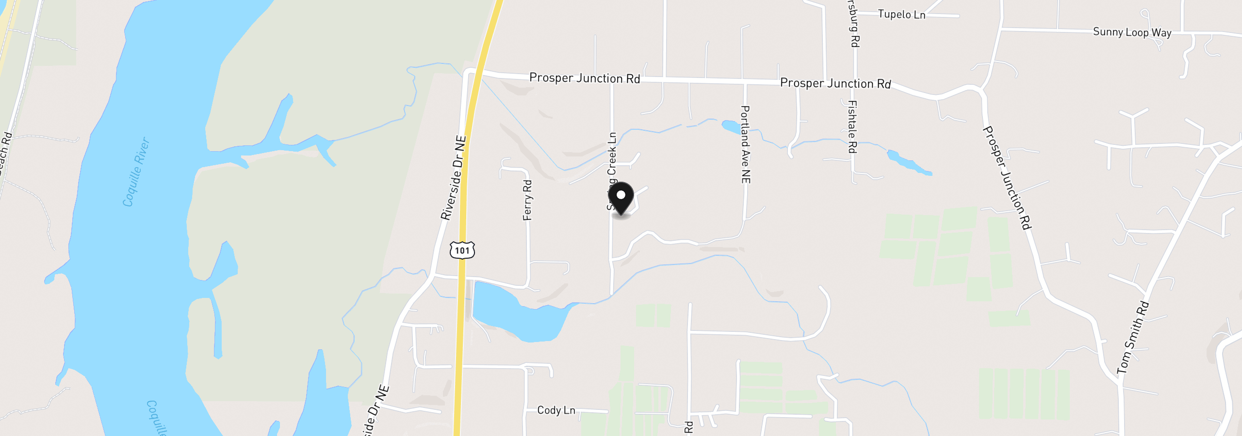 Map showing the location of 55955 Spring Creek Rd, Bandon, OR 97411