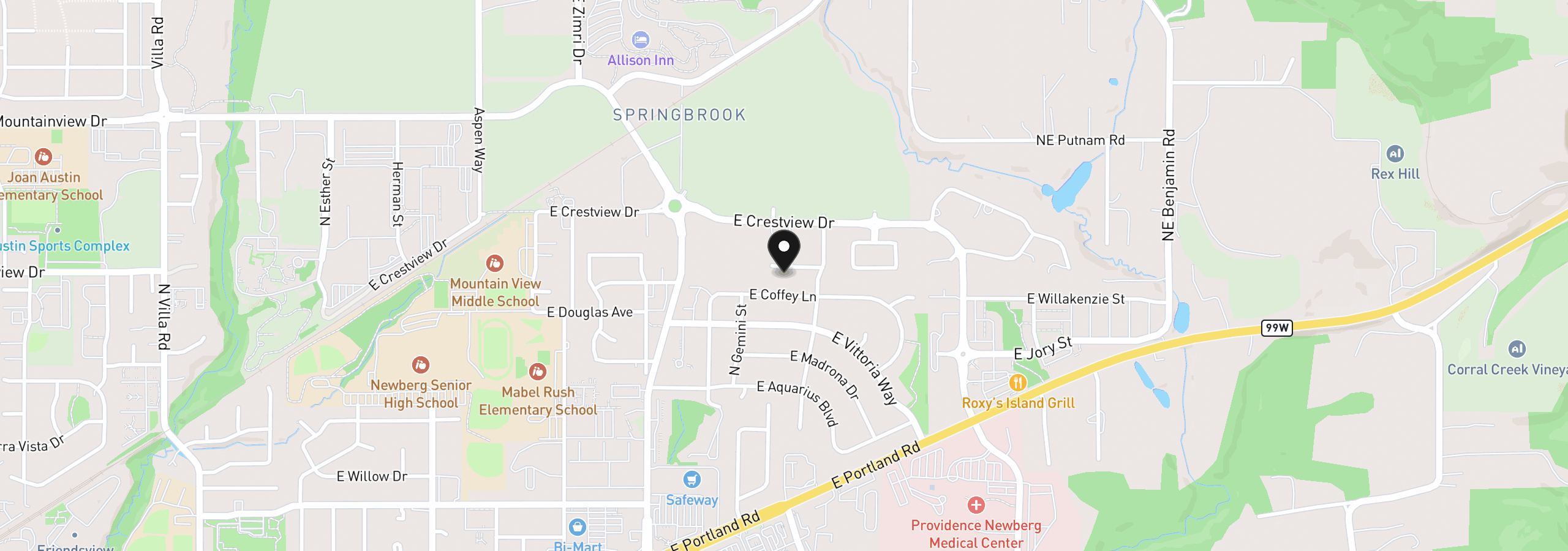 Map showing the location of 3612 E Heater St, Newberg, OR 97132