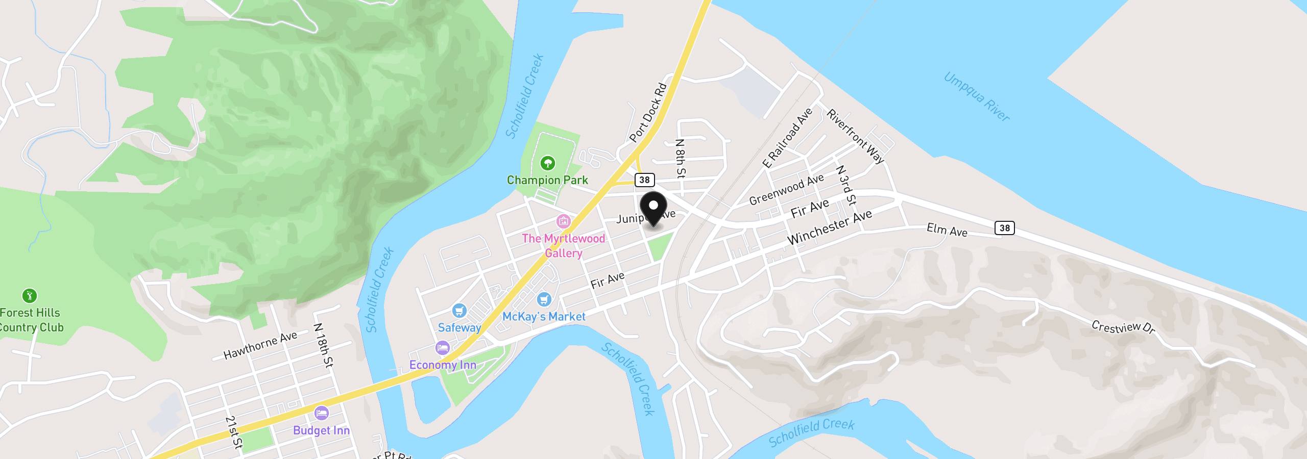 Map showing the location of 851 Greenwood Ave, Reedsport, OR 97467