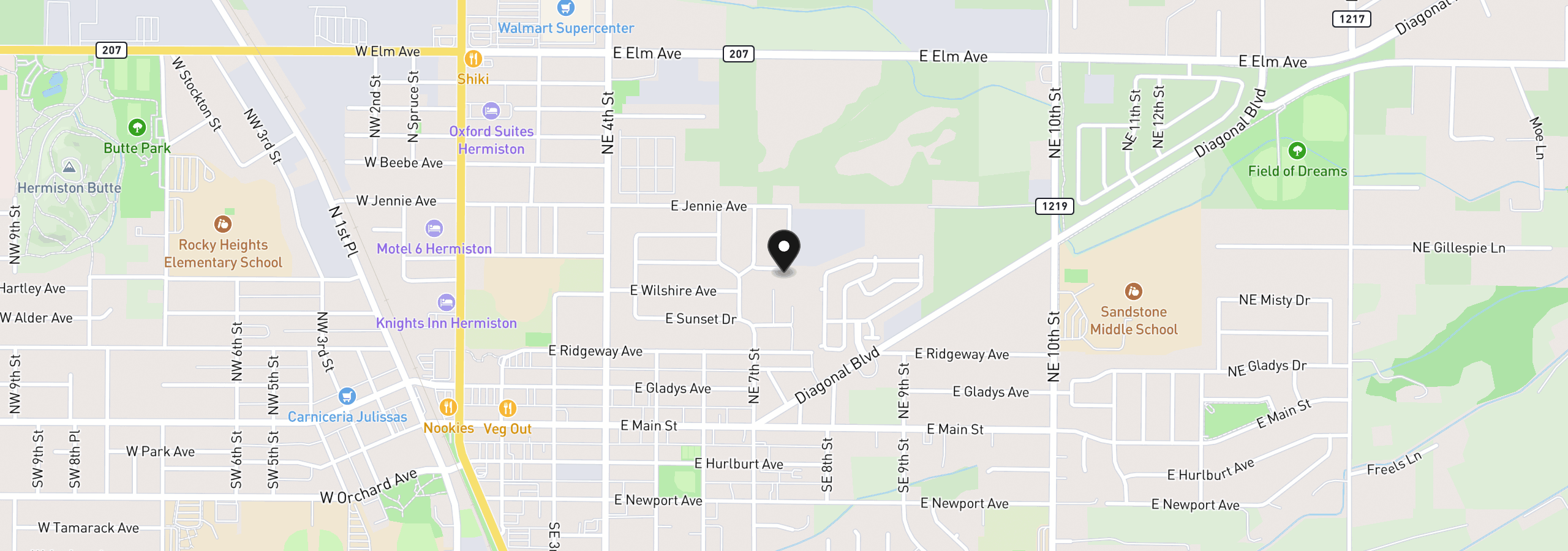 Map showing the location of 746 E Catherine Ave, Hermiston, OR 97838