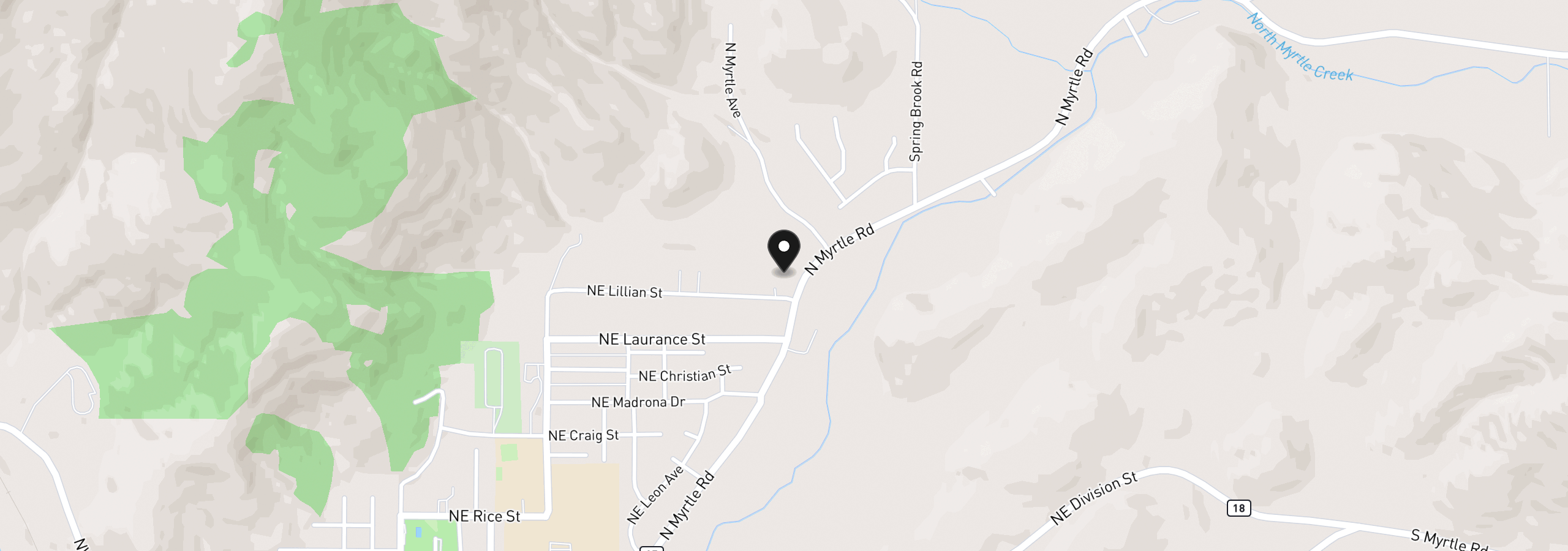 Map showing the location of 1015 NE Lillian St, Myrtle Creek, OR 97457