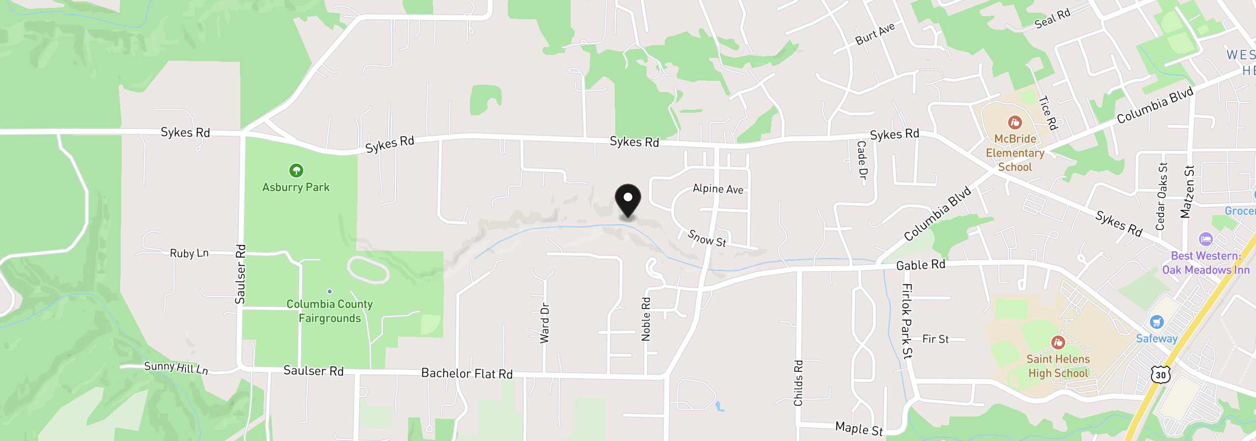 Map showing the location of Morten Ln, St. Helens, OR 97051