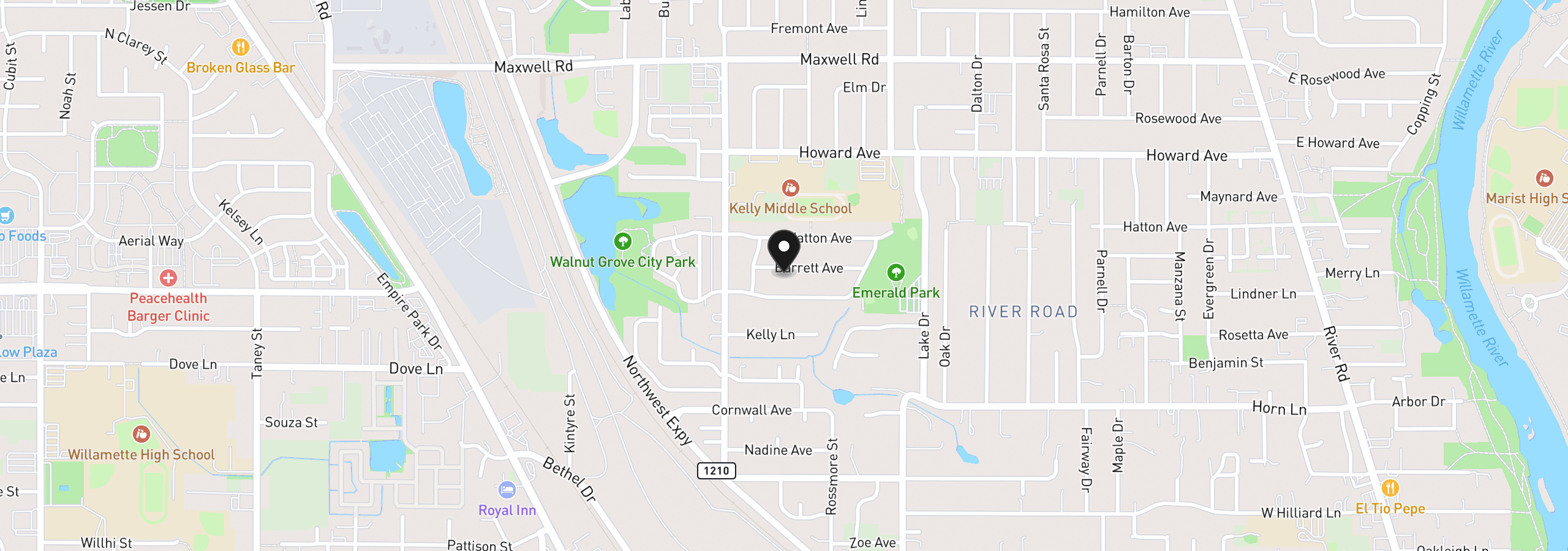 Map showing the location of 840 Barrett Ave, Eugene, OR 97404