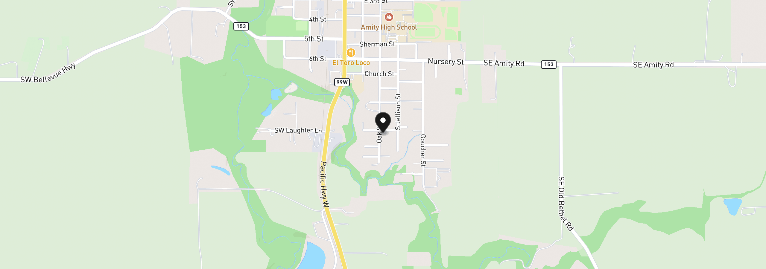 Map showing the location of 1203 Oak St, Amity, OR 97101
