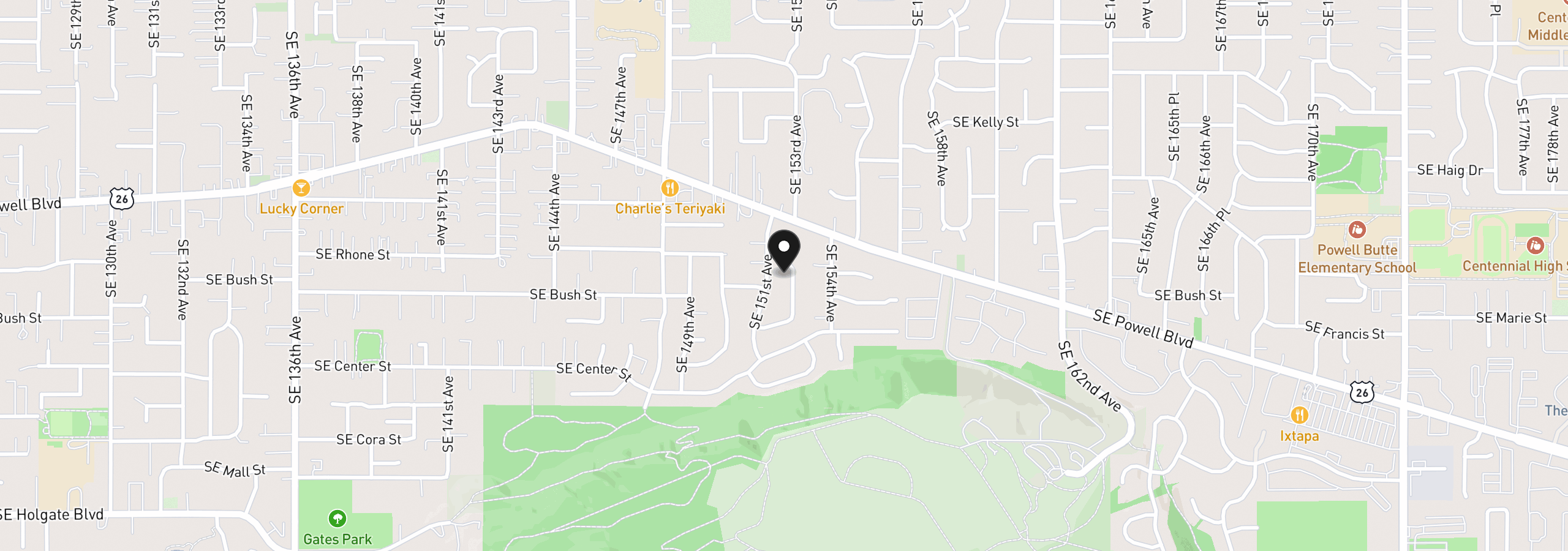Map showing the location of 3719 SE 153rd Ave, Portland, OR 97236