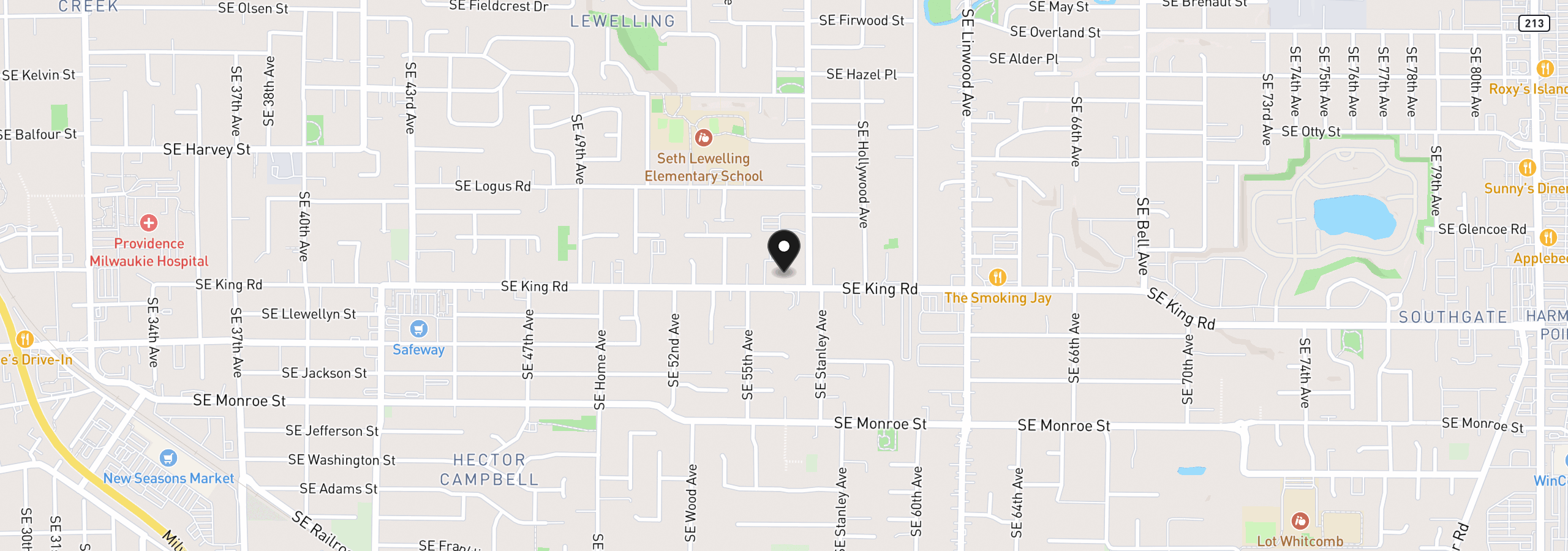 Map showing the location of 5651 SE King Rd, Milwaukie, OR 97222