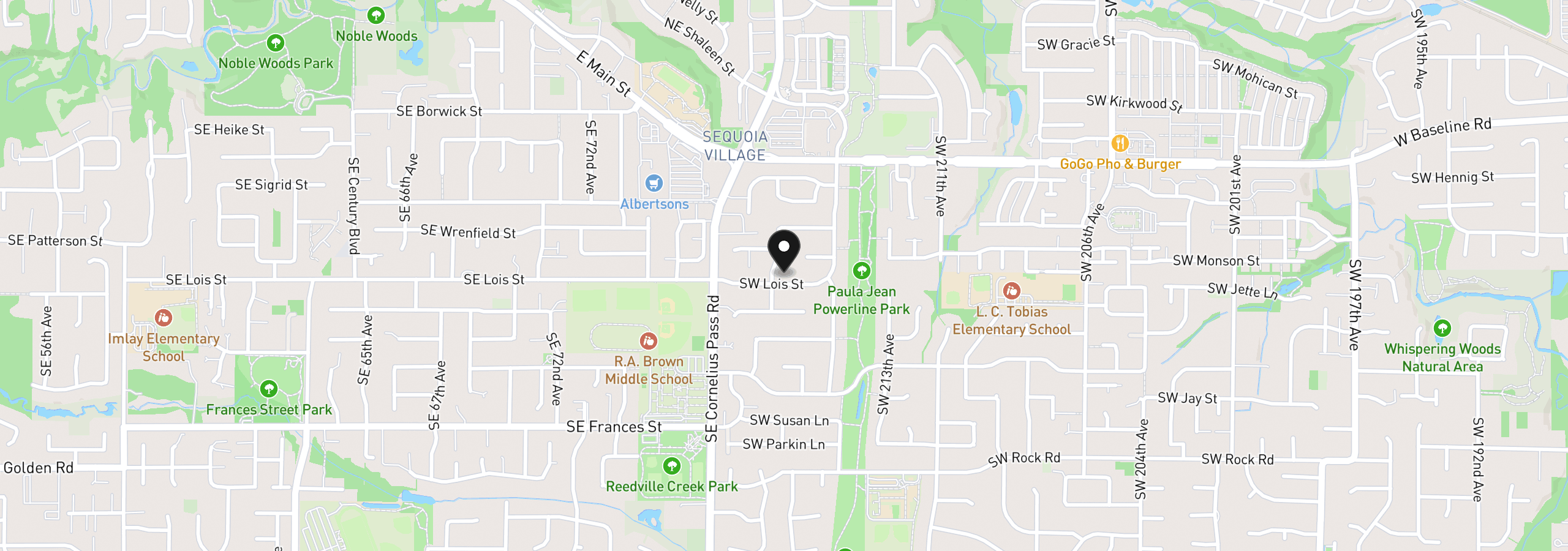 Map showing the location of 21645 SW Lois St, Beaverton, OR 97003