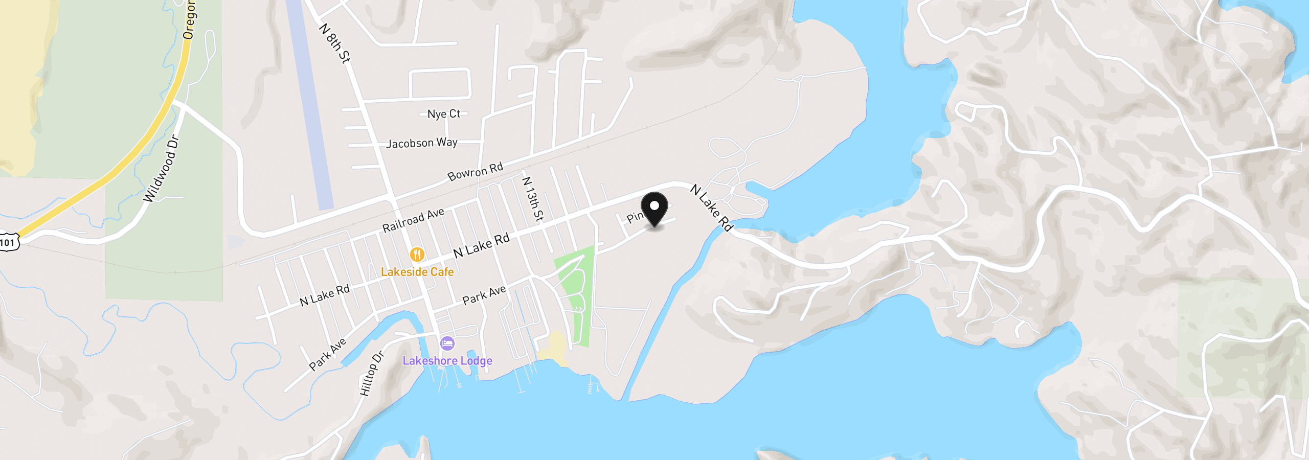 Map showing the location of 12 Pond Ln, Lakeside, OR 97449