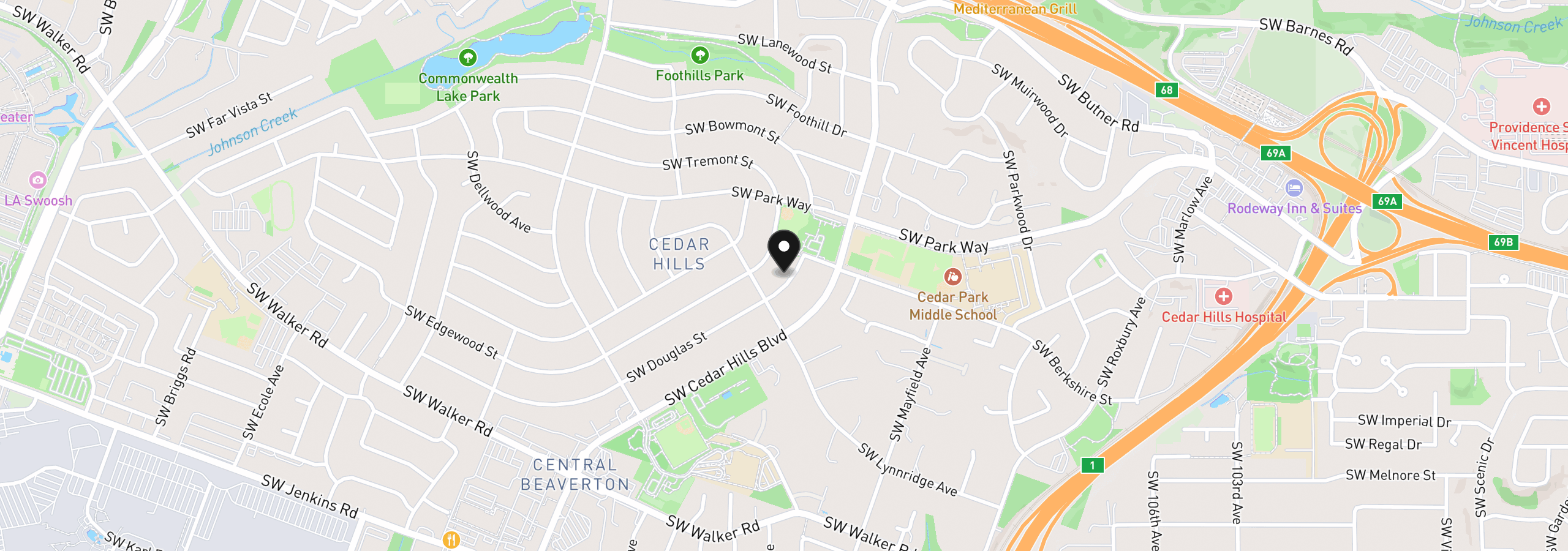 Map showing the location of 11905 SW Douglas St, Portland, OR 97225