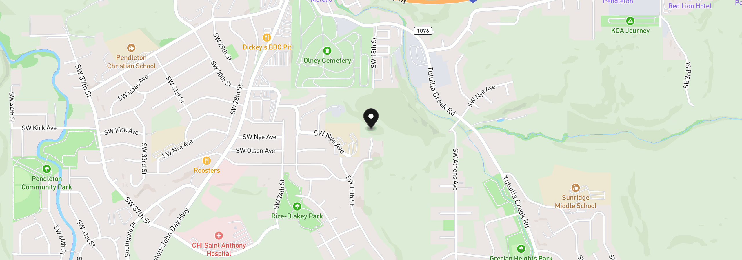 Map showing the location of 1213 SW 17th Pl, Pendleton, OR 97801