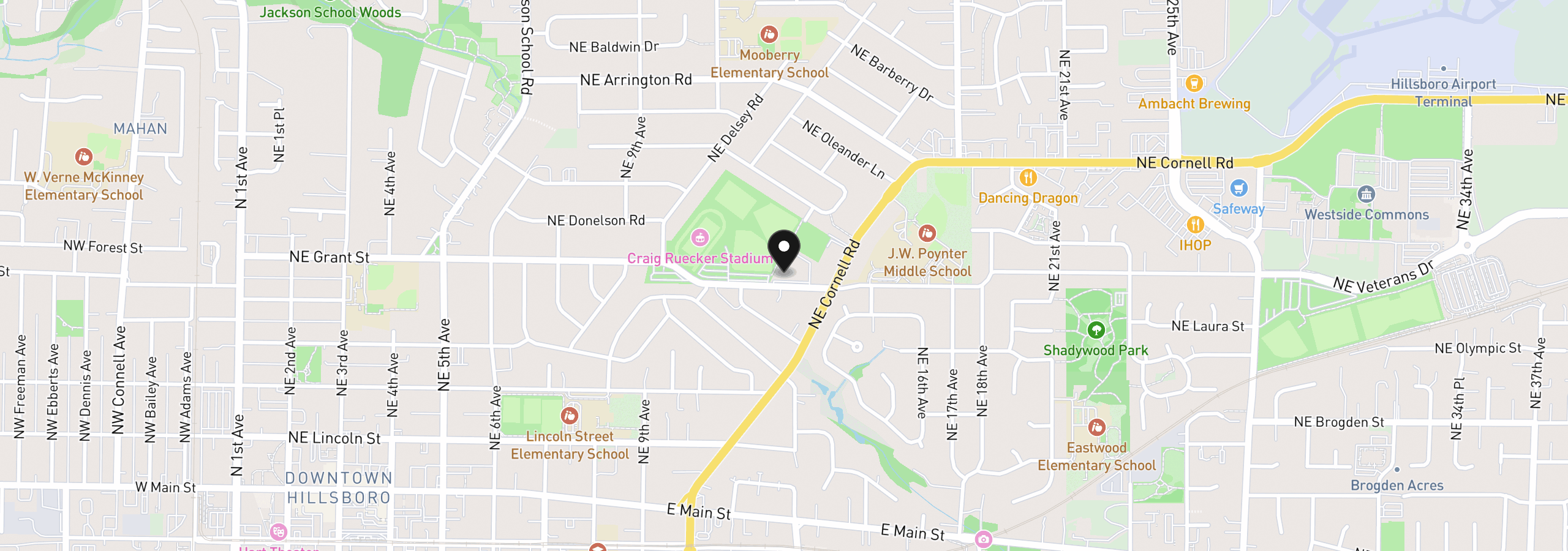 Map showing the location of 1167 NE Grant St A, Hillsboro, OR 97124