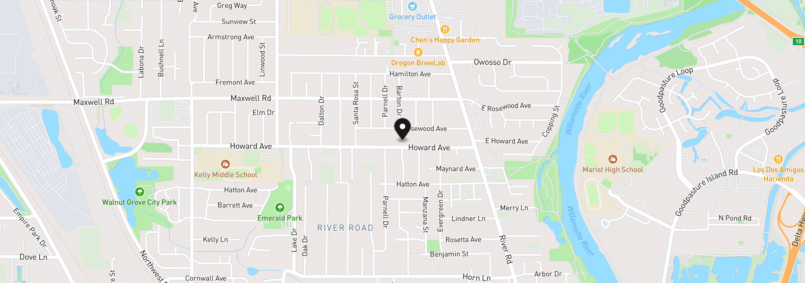 Map showing the location of 233 Howard Ave, Eugene, OR 97404