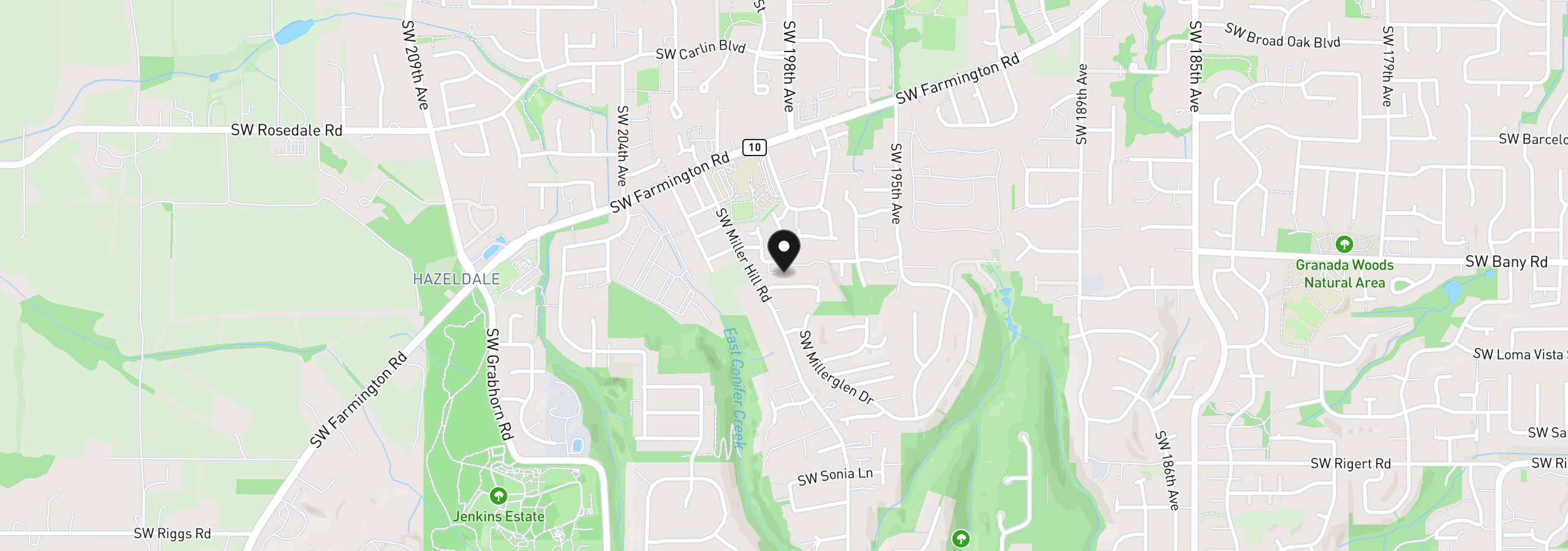 Map showing the location of 19877 SW Lou Ln, Beaverton, OR 97007