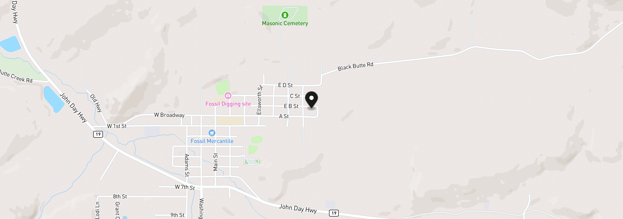 Map showing the location of 1225 B St, Fossil, OR 97830