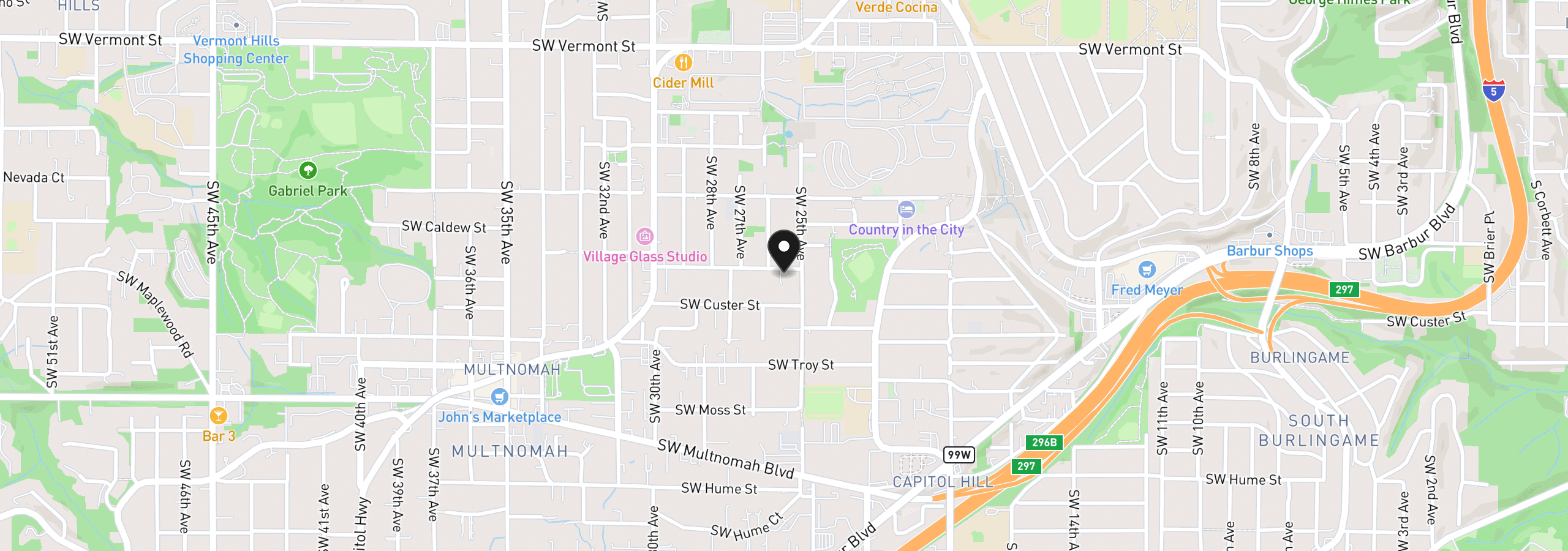Map showing the location of 2520 SW Miles St, Portland, OR 97219
