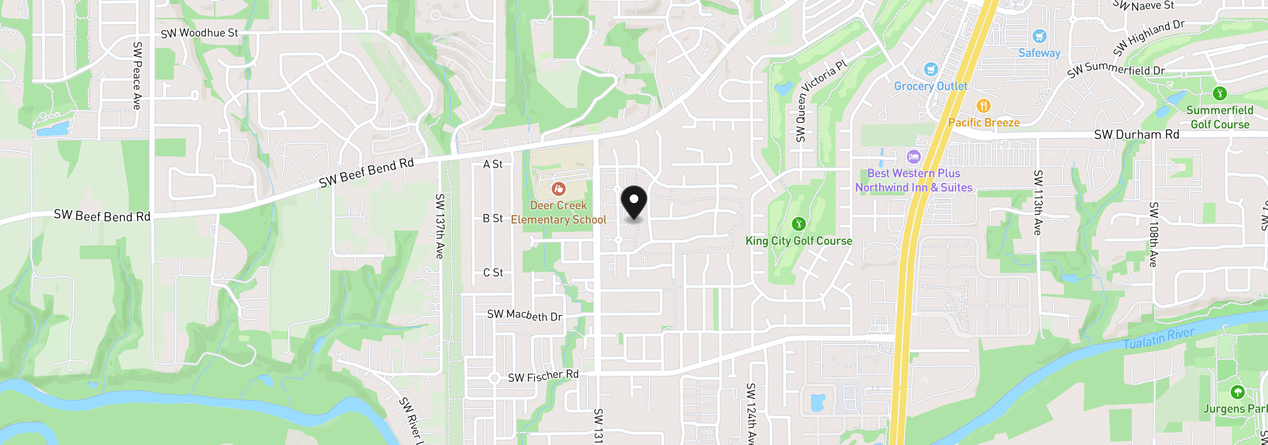 Map showing the location of 16354 SW 130th Ter 72, Tigard, OR 97224