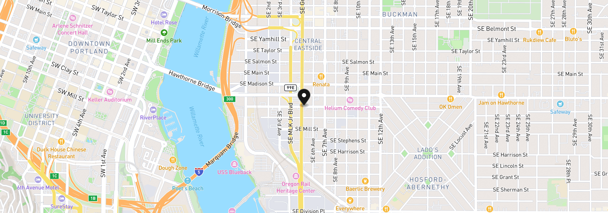 Map showing the location of SE Clay St, Portland, OR 97214