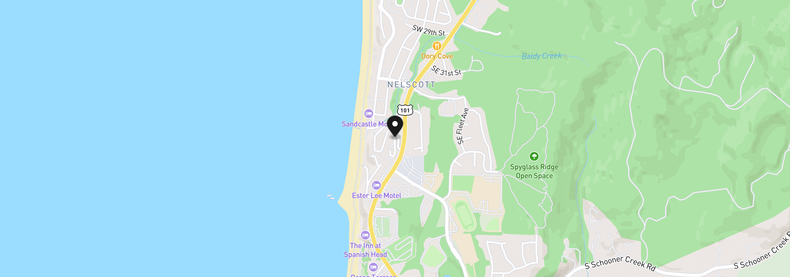 Map showing the location of 3600 SW Coast Ave, Lincoln City, OR 97367
