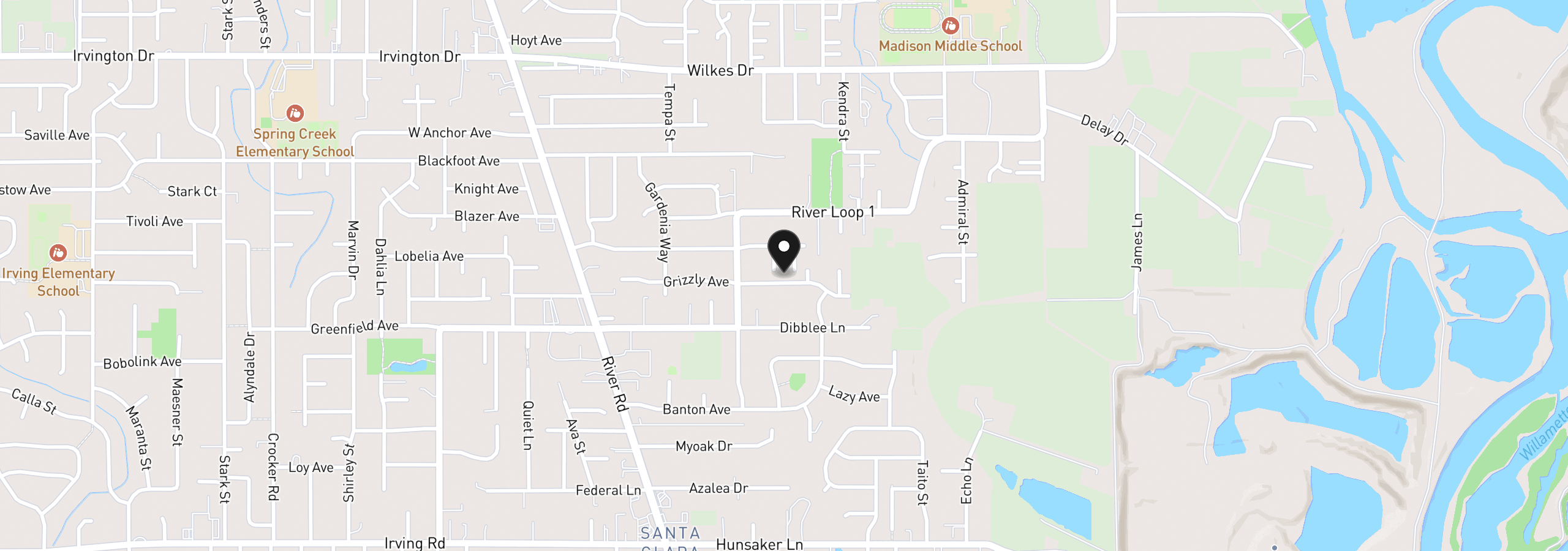 Map showing the location of 225 Grizzly Ave, Eugene, OR 97404