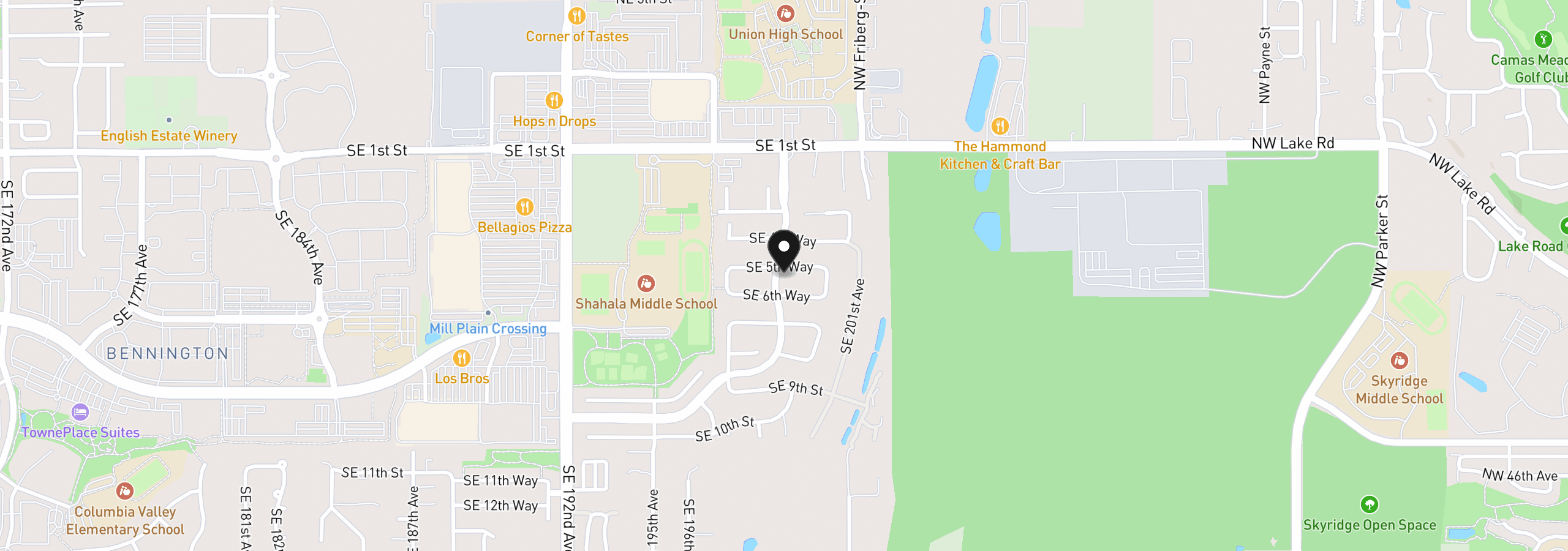 Map showing the location of 19901 SE 5th Way, Camas, Wa 98607