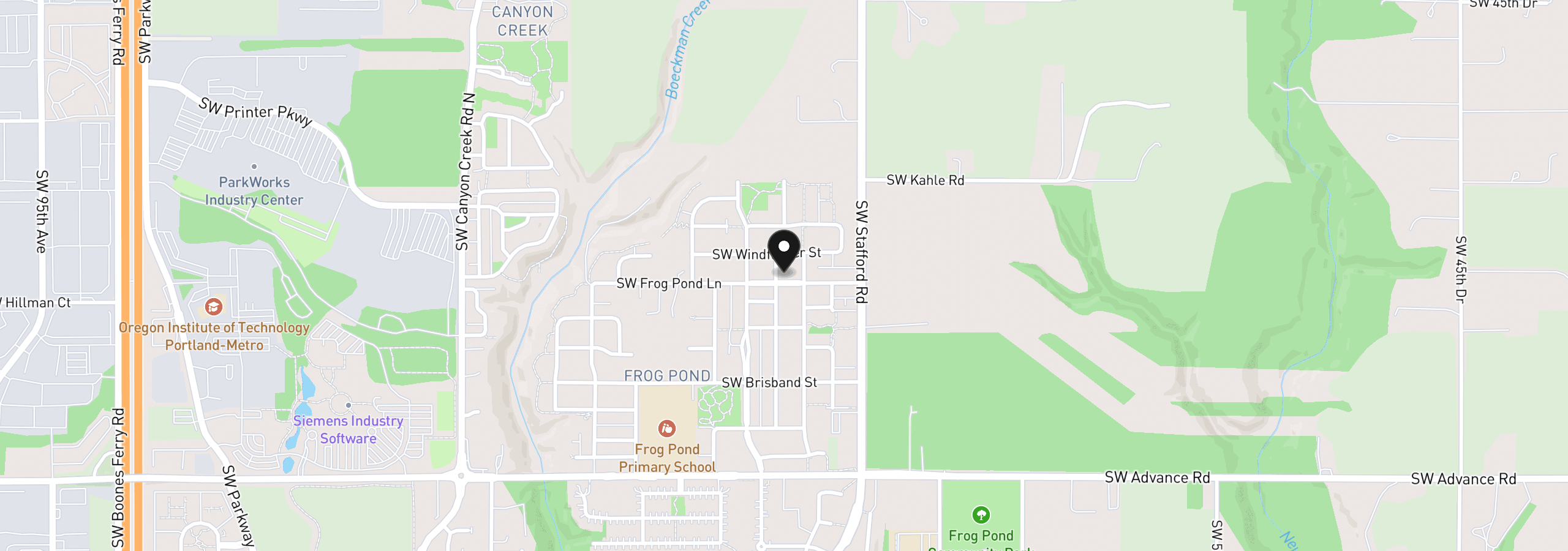 Map showing the location of 27296 SW Larkspur Ter, Wilsonville, OR 97070