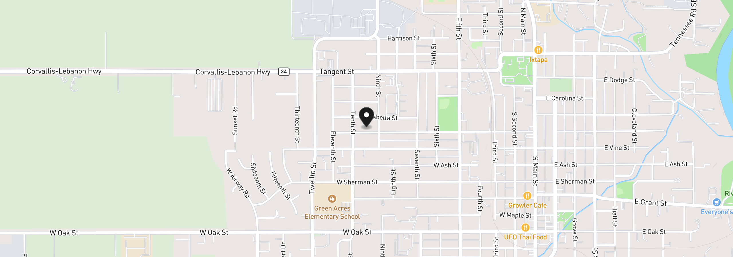 Map showing the location of 845 W Rose St, Lebanon, OR 97355
