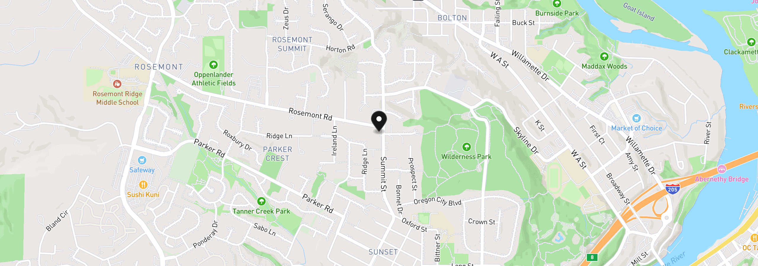 Map showing the location of 4992 Summit St, West Linn, OR 97068