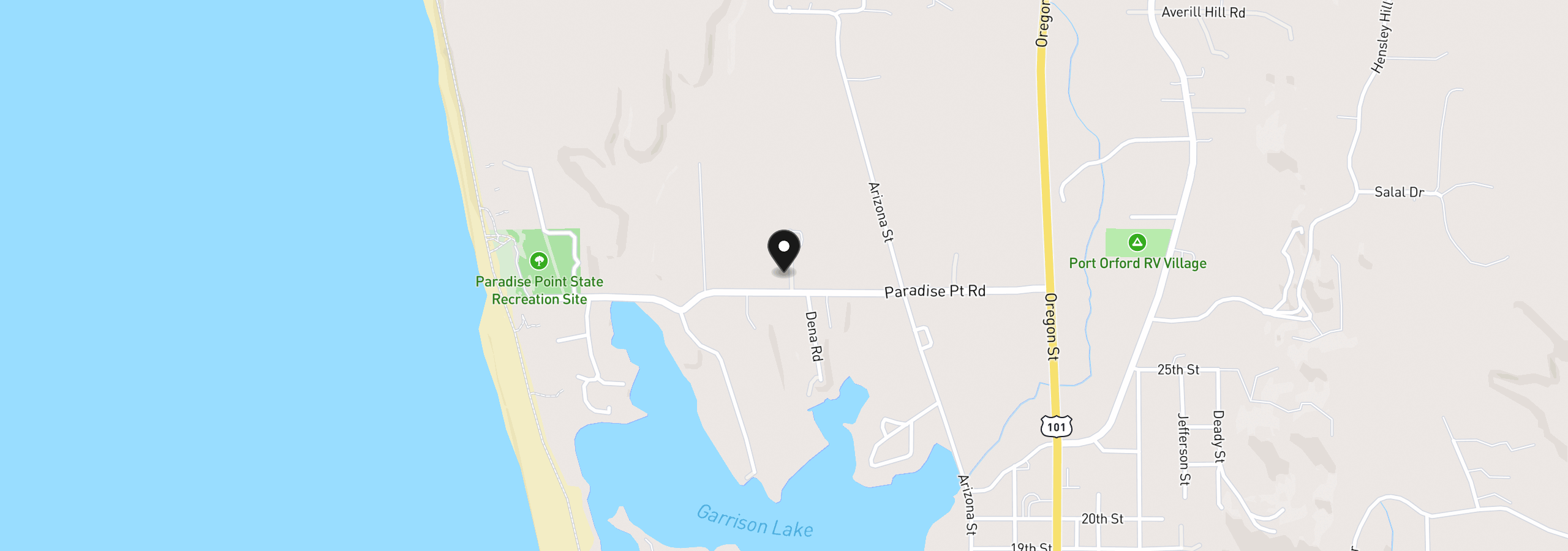 Map showing the location of 92447 Paradise Point Rd, Port Orford, OR 97465