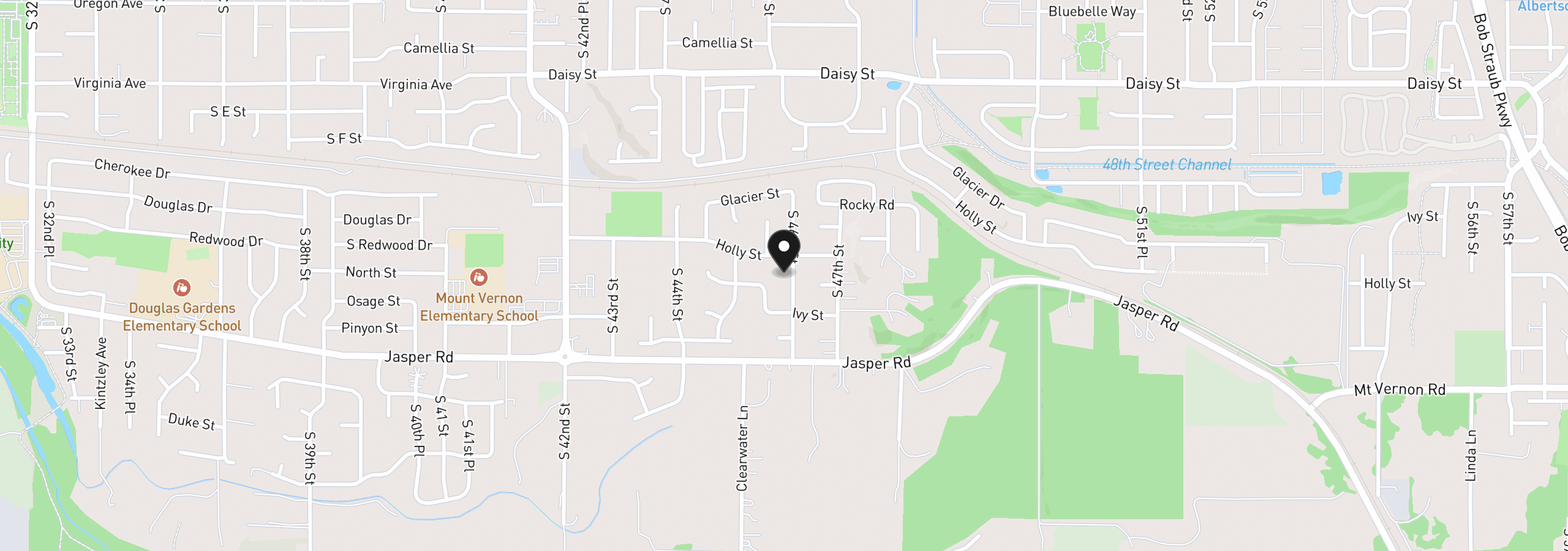 Map showing the location of 934 S 46th St, Springfield, OR 97478