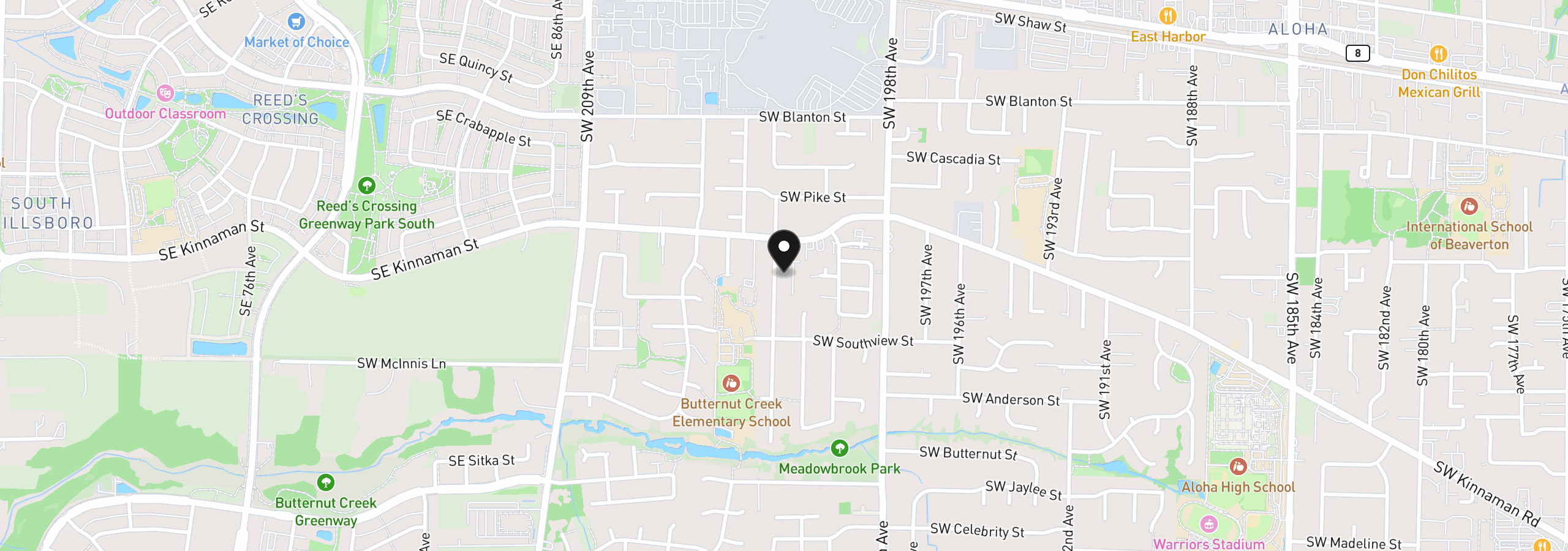 Map showing the location of 4350 SW 202nd Ave, Beaverton, OR 97078