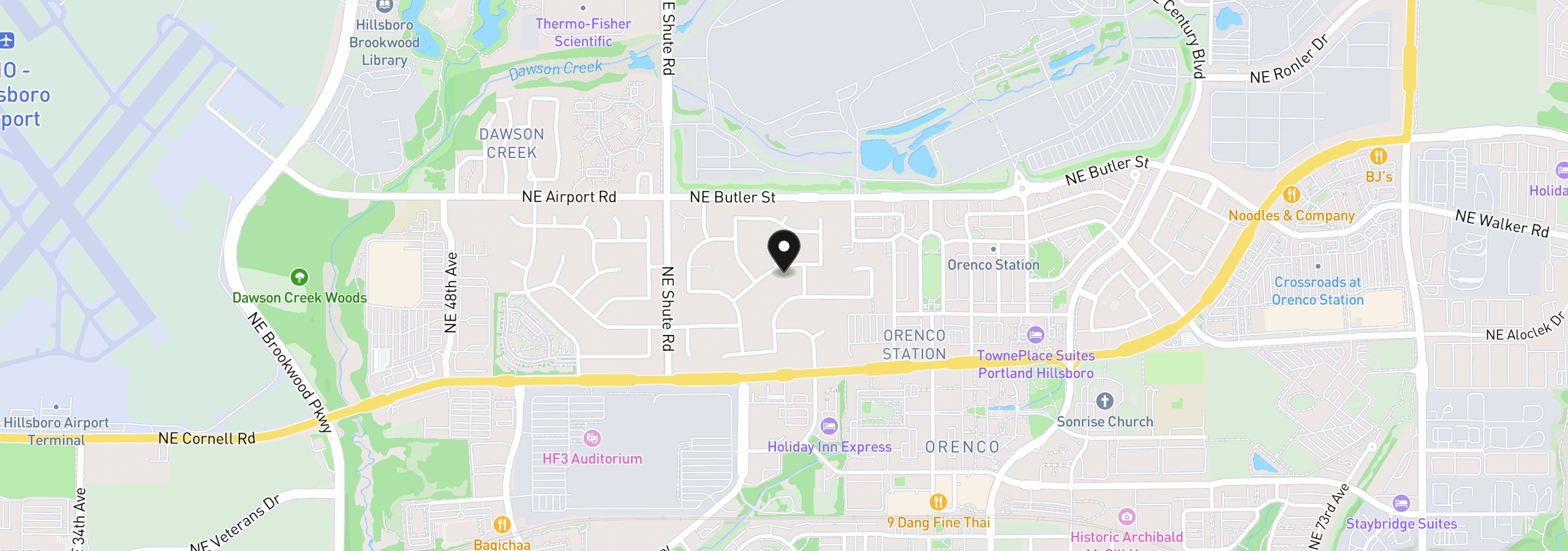Map showing the location of 5910 NE Harvest St, Hillsboro, OR 97124