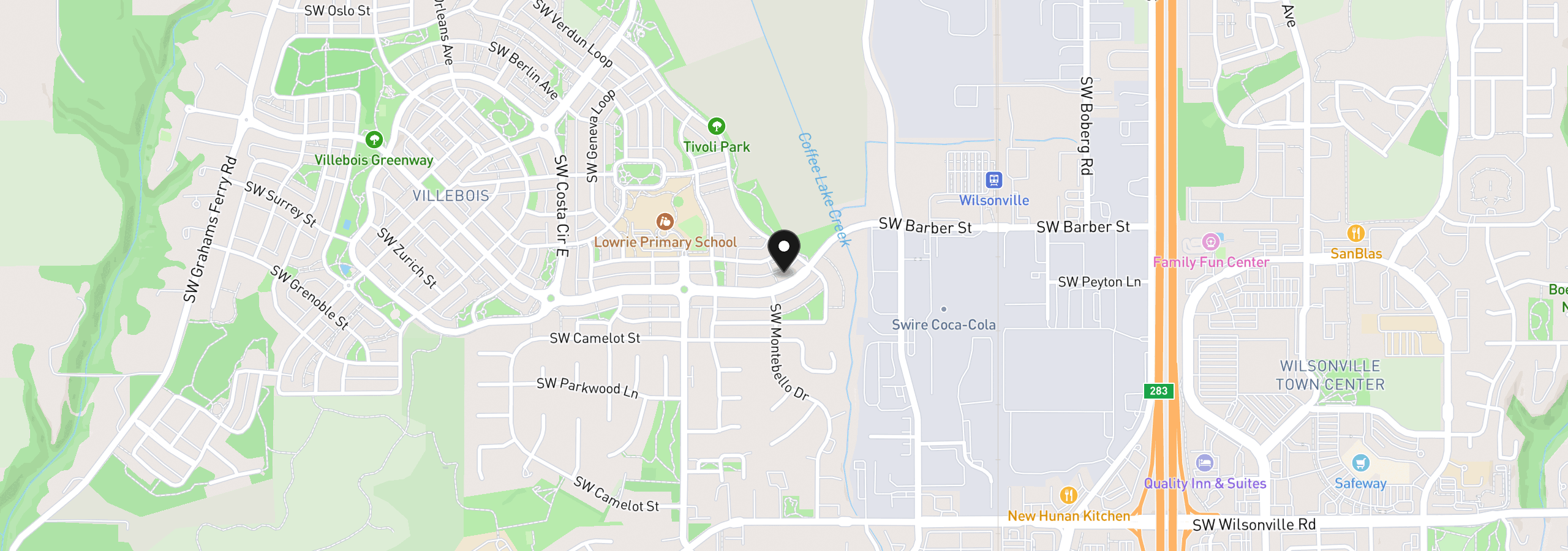 Map showing the location of 10247 SW Barber St, Wilsonville, OR 97070