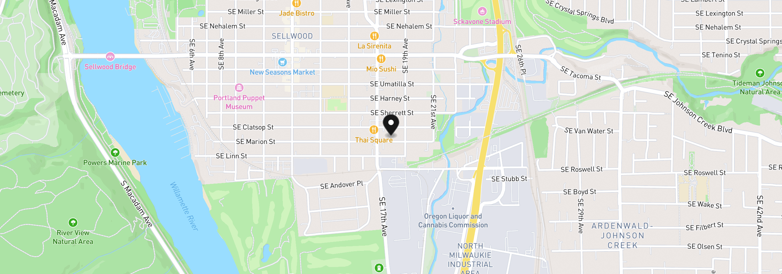 Map showing the location of 1749 SE Marion St, Portland, OR 97202