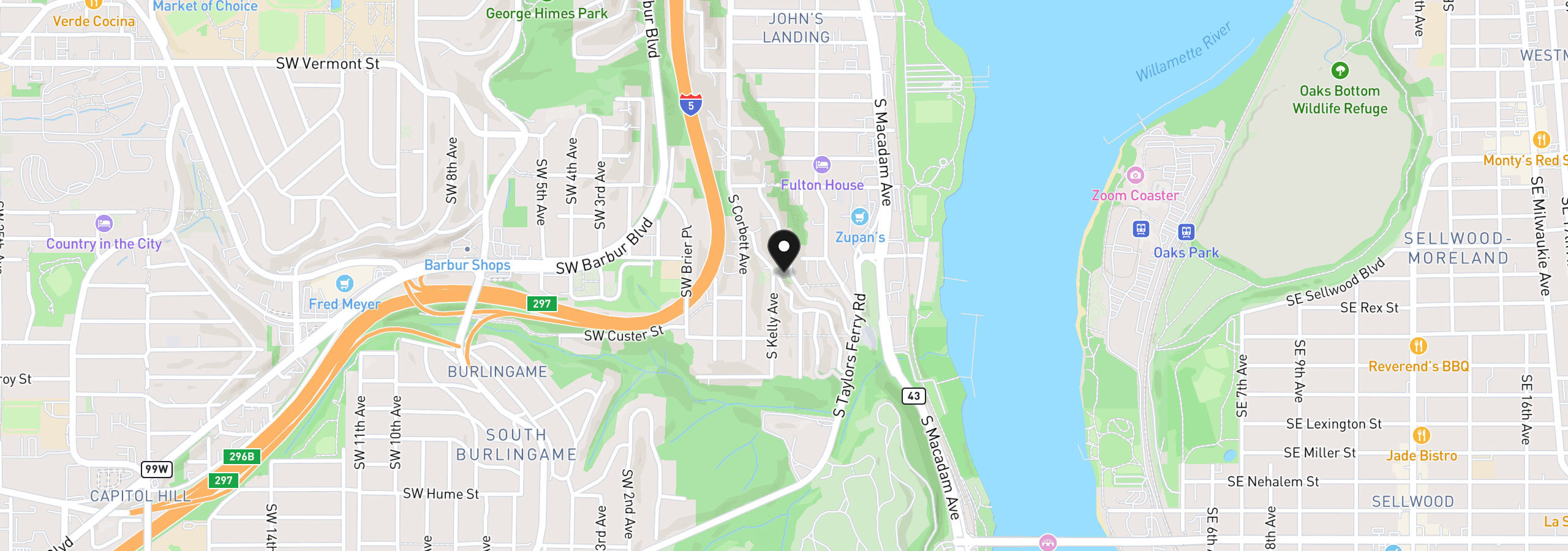 Map showing the location of S Fulton Park Blvd 6, Portland, OR 97219