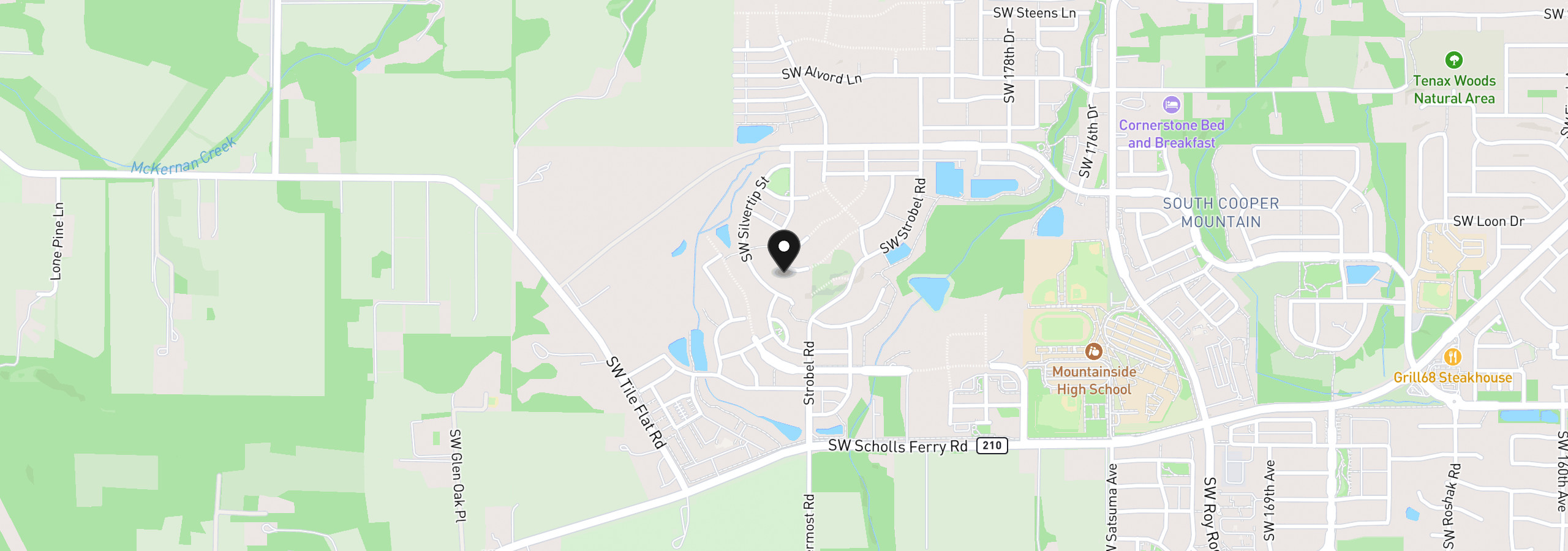 Map showing the location of 12435 SW Trask St, Beaverton, OR 97007