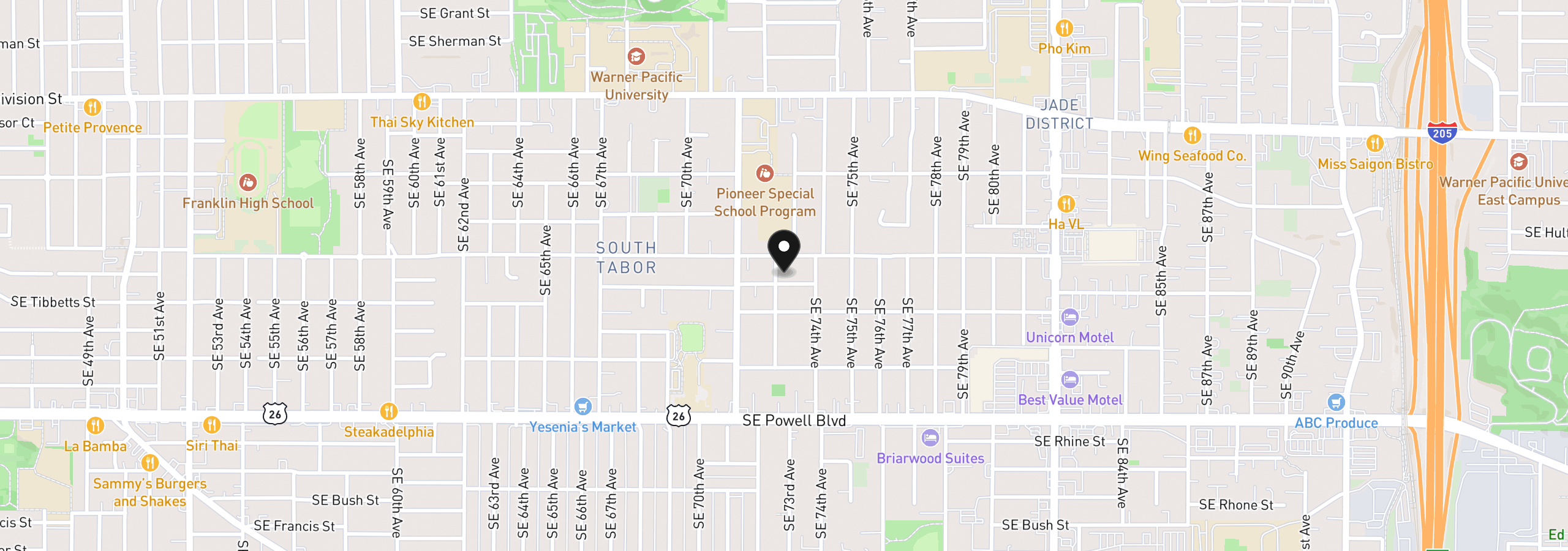 Map showing the location of 7303 SE Brooklyn St, Portland, OR 97206